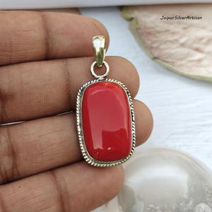 Red Coral Pendant, 925 Sterling Silver Pendant, Handmade Jewelry, Red Stone Pendant, Coral Pendant, Gemstone Pendant, Gift For Every Women..