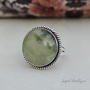 Natural Prehnite Ring, 925 Silver Ring, Handmade Ring For Women, Sterling Dainty Ring, Latest Ring, Prehnite Jewelry, Beautiful Gift Ring