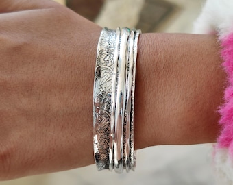 Spinner Bangle • Hammered Silver Bangle • Spinning Bangle • Meditation Bracelet, Fidget Bangle Bracelet • Handmade Bangle Gift For Women&#39;s