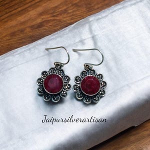 Ruby Earring For Women, Sterling Silver Handmade Earrings, Earrings For Girls, Perfect Gift Earring, Round Designer Earrings, Ruby Jewelry