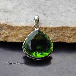 Pear Peridot Pendant, Sterling Silver Pendant, Eligent Pendant, Green Gemstone Pendant, Birthday Necklace For Gifts, Women Silver Pendant