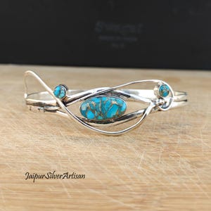 Blue Copper Turquoise Bangle: Handmade 925 Sterling Silver Cuff