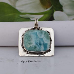 Natural Larimar Gemstone Pendant, Larimar Necklace, 925 Sterling Silver Pendant, Handmade Women Pendant, Beautiful Pendant, Gift For Sister