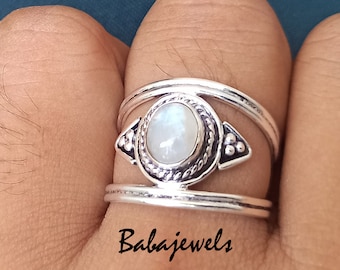 Genuine Moonstone Ring, Moonstone Silver Ring, Handmade Moonstone Ring, Moonstone Ring, Boho Ring, Moon Stone Ring, Rainbow Moon stone Ring