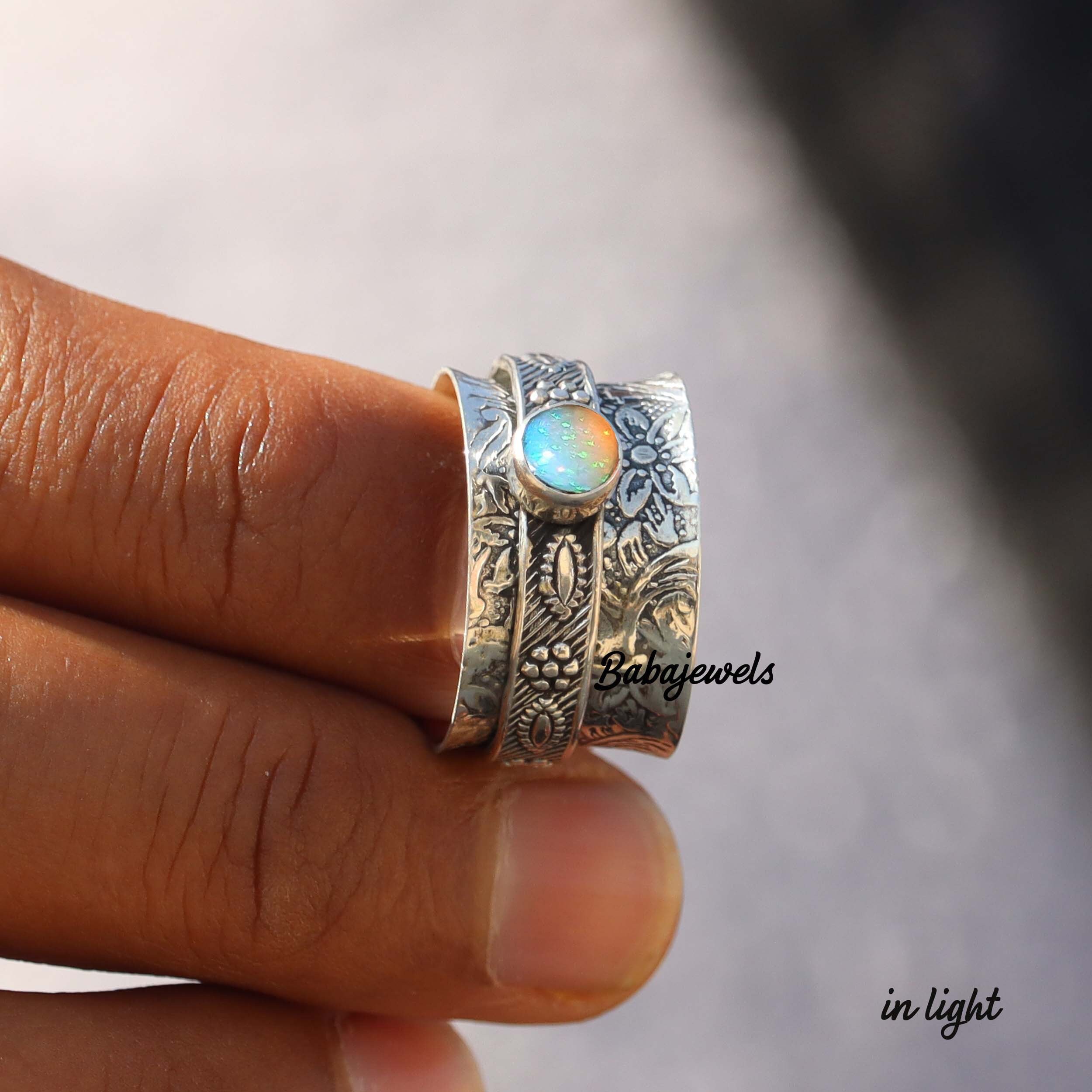 Opal Spinner Ring, Spinning Ring, 925 Sterling Silver, Anxiety Ring, …