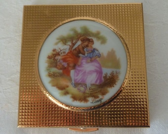 Precioso compacto vintage con placa firmada por Limoges Fragonard