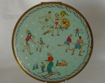 Compacto vintage Le Rage con imágenes de deportes para las cuatro estaciones con fondo azul