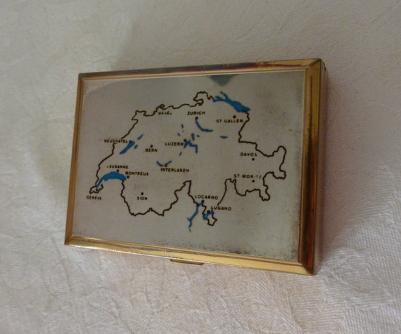 Vintage Musical Powder Compact with Map of Switze… - image 10