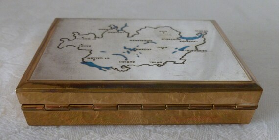Vintage Musical Powder Compact with Map of Switze… - image 9