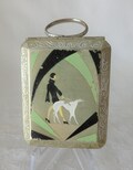 Stunning Rare Art Deco Compact from EBM Co. - Flapper Lady Walking a Borzoi Dog