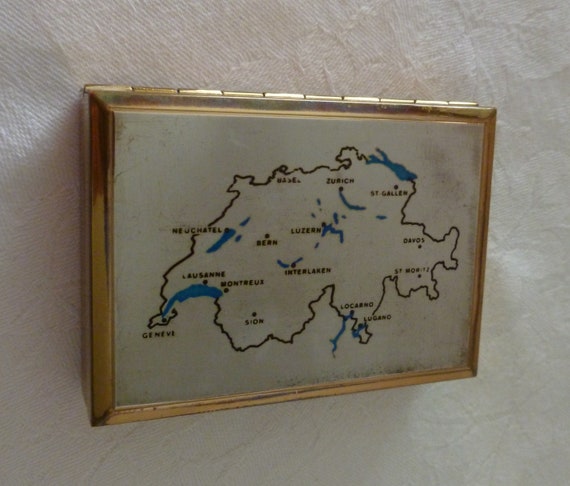 Vintage Musical Powder Compact with Map of Switze… - image 2