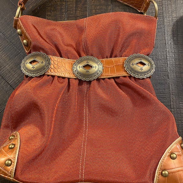 Burnt Orange Kathy Van Zeeland Purse! Copper studs! So clean so cute!