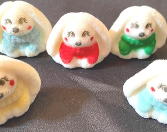 Vintage Miniature Flocked Bunnies - Set of 4