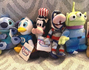 Vintage Disney Plush Collection: Flounder, Pooh, Goofy, Alien, Stitch, Dewey