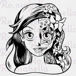Mermaid princess sugar skull zombie SVG / PNG fichier coupé - Compatible avec Cricut Design Space