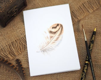 Feather Design Blank A6 Watercolour Greetings Card, British Wildlife, Feathers, Nature Cards, Nature Lovers, Art & Illustration, Fluffy