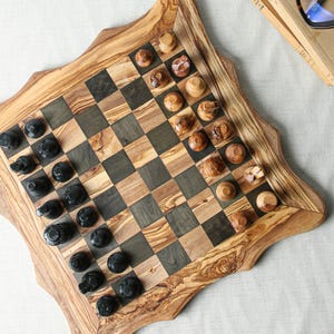Handmade Olive Wood Chess Board – Luxury Chess Set with Unique Natural Grain