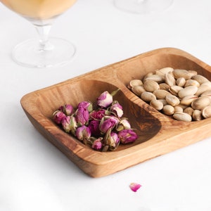 Mediterranean Olive Wood 2 Section Serving Tray, Handmade