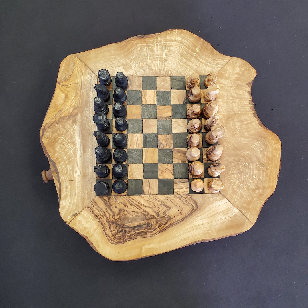 Olive Wood Chess Board 13 X 13 With Legs, Drawers and 32 Handcrafted