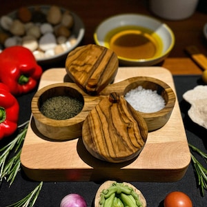Handcrafted Olive Wood Salt and Pepper Cellar | Double Salt Box with Swivel Lid | Wooden Spice Cellar, Dual Pinch Pot | Kitchen Gift