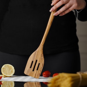 Handmade Olive Wood Slotted Spatula – Natural Wooden Cooking Utensil