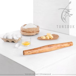 Olive Wood French Rolling Pin Handled, Natural Handmade Rolling Pins Gift for Bakers | Non-Stick | Housewarming Gift Ideas | FREE Beeswax