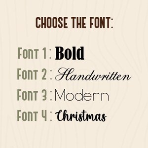 Puede incluir: Se muestran cuatro opciones de fuente: Negrita, Escritura a mano, Moderna y Navidad. Elige la fuente que prefieras para tu dise&ntilde;o.