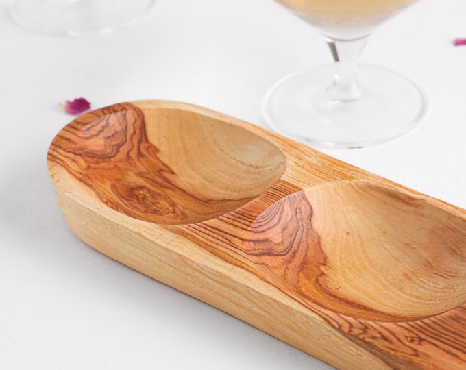 Mediterranean Olive Wood 3 Section Serving Tray, Handmade
