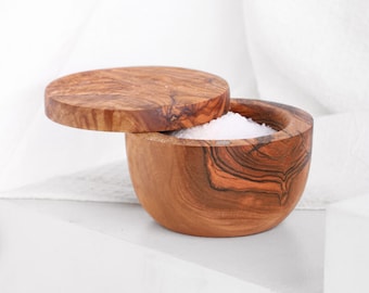 Salt Cellar with Lid Handmade Mediterranean Olive Wood