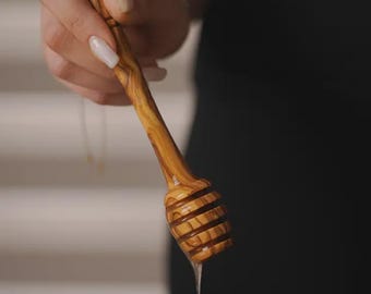 Handcrafted Olive Wood Honey Dipper | Rustic Kitchen Wand, Tunisian Wood