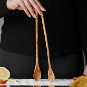 Set of Stirring & Tasting Spoons | Wooden Spoon Set for Cooking, Mixing | Olive Wood Mixing Spoon Housewarming Gift + FREE Wood Wax