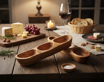 Personalized Olive Wood 3-Section Serving Bowl | Handmade Tapas Appetizer Tray
