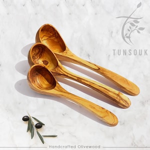 Olive Wood Ladle Handmade, Practical Wood Soup Ladle, Eco-Friendly Serving Utensils + FREE Personalization & Wood BeesWax