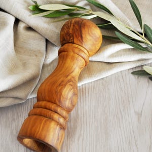 Olive Wood Salt & Pepper Mill | Personalized Handmade Grinder for Seasoning | FREE BeesWax