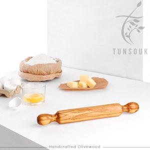 Olive Wood Rolling Pin Handled, Handmade Rolling Pins Gift for Bakers | Non-Stick | Housewarming Gift Ideas | FREE Beeswax