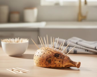 Toothpick Holder | Original Hedgehog Toothpick Holder | Handmade Olive Wood Design | Original gift Cute and useful + FREE Beeswax