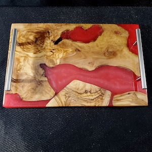 Epoxy Resin Serving Tray with Olive Wood Inlay