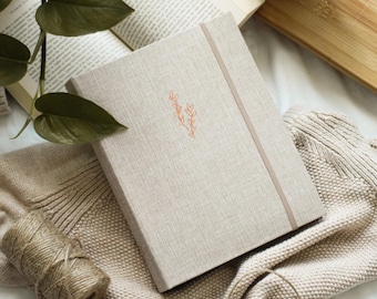 Linen Photo Album with 4x6 Sleeves | Slip-In, Holds 120 Photos | Neutral beige, copper details