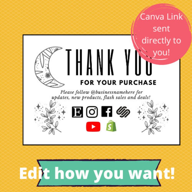Thank You Cards Editable Printable Canva Template Business - Etsy Israel
