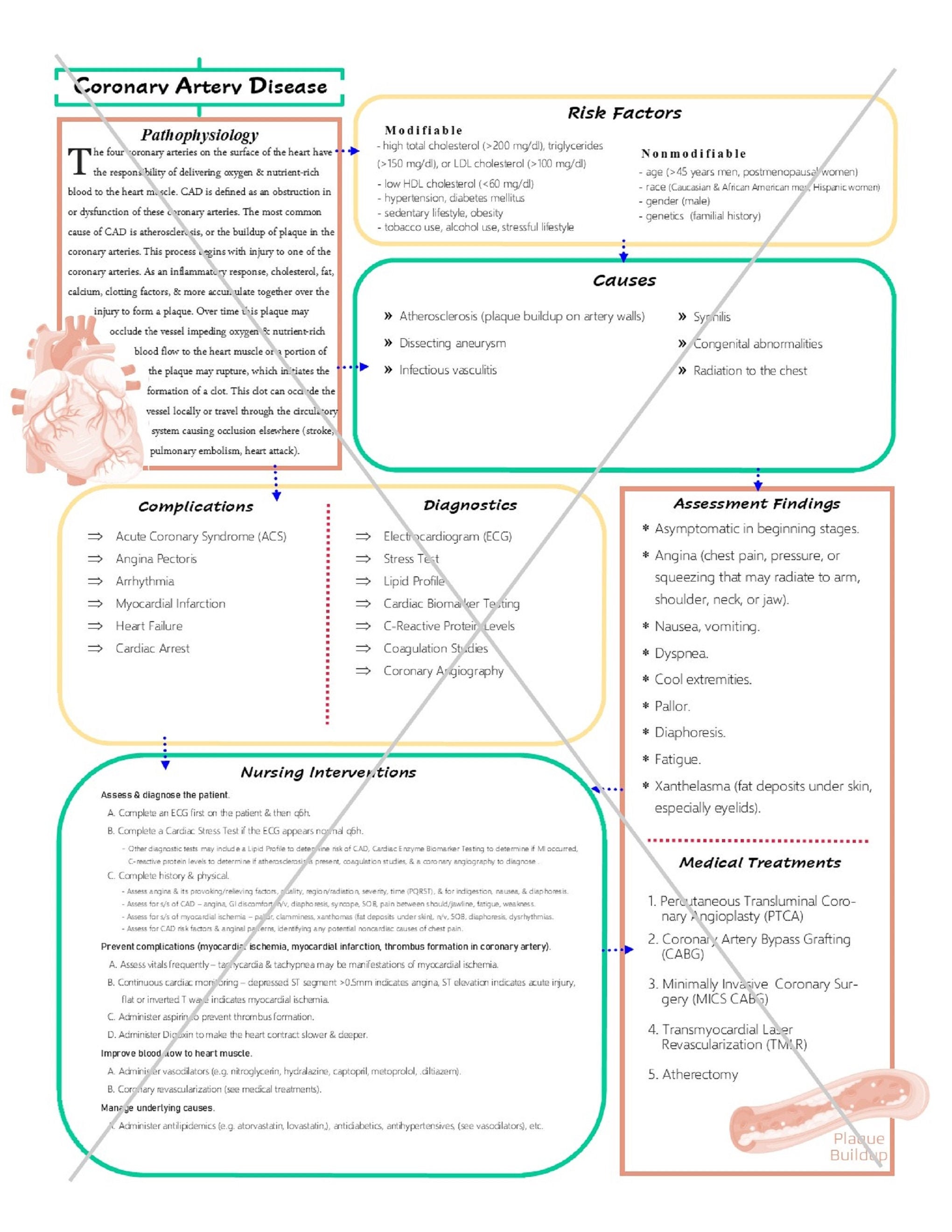 Coronary Artery Disease Nursing Concept Map | Etsy