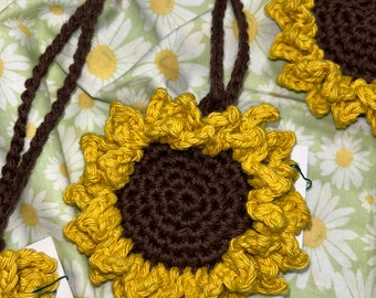 Sunflower bag charm, crochet sunflower accessory