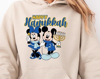 Disney Mickey And Minnie Mouse Happy Hanukkah Hoodie, Happy Hanukkah Hoodie, Menorah Hoodie, Jewish Holiday Hoodie, Hanukkah Holiday Gift