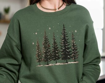 Trees and Snow Sweatshirt, Snowy Day Shirt, Christmas Crewneck, Cold Weather Sweater, Holiday Season Outfit