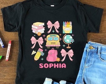 Personalized Girls School Shirt, Cute Back To School Girls Shirt,Girly First Day of Kindergarten Shirt,Coquette Pastel School Shirt,PreK Tee