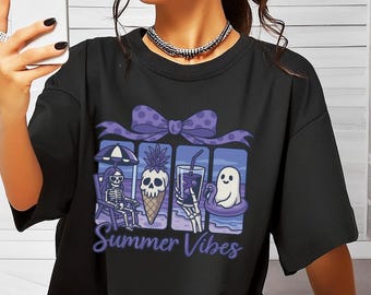 Comfort Color Summer Vibes Ghost Shirt, Summerween Ghost Shirt, Skeleton Beach Vibes Shirt, Summer Tees for Halloween,Hot Ghoul Summer Shirt