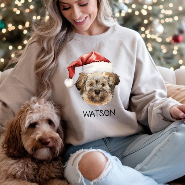 Custom Dog Face Christmas Sweatshirt, Personalized Santa Hat Pet Sweater, Dog Mom Sweatshirt, Dog Lover Gift, Custom Photo New Year Gift