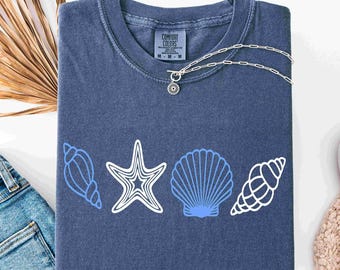 Comfort Colors SeaShell Tee, Ocean Shirt,  Beach Shirt, Summer Tee, Tropical T-Shirt, Aesthetic Shirt, Summer Woman Shirt, SeaShell T-shirt