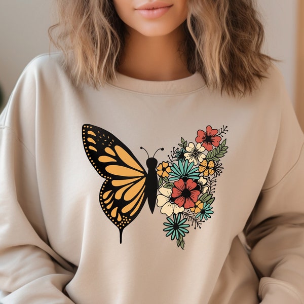 Butterfly sweatshirt, Floral Butterfly Sweatshirt, Butterfly Lover Tee, Animal Sweatshirt, Animal Lover Gift, Butterfly Graphic Sweatshirt