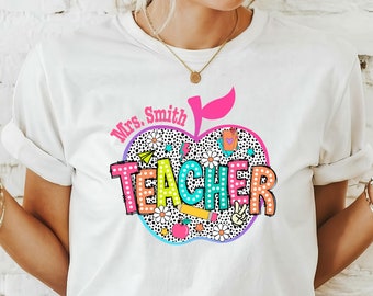 Custom Teacher Shirt, Personalized Teacher Appreciation Gifts, Retro Apple Teacher Name Tees, Back To School Shirt, Elementary Teacher Shirt