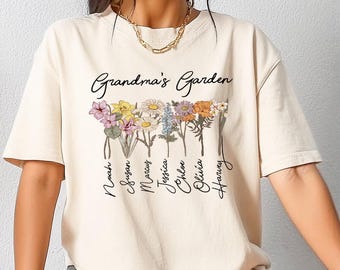 Comfort Colors Grandma's Garden Shirt,Mothers Day Gift,Birth Month Flower Shirt,Custom Kids Name Tee,Custom Flower Shirt,Nana's garden Shirt